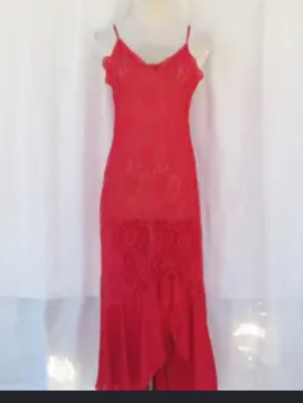 Vintage 90sRed Lace Slip Dress w/ Asymmetric Hem & Spaghetti Straps💄💋🔥🔥🔥😘❤